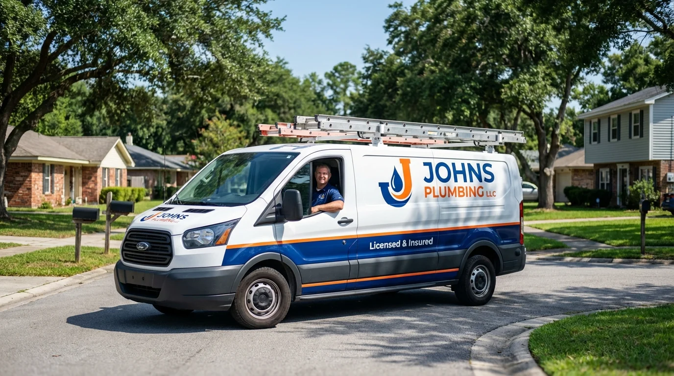 Johns Plumbing LLC service van in Prudenville, MI