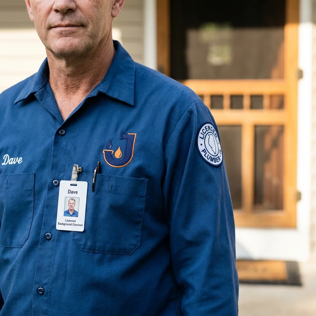 Licensed plumber showing ID badge in Prudenville, MI