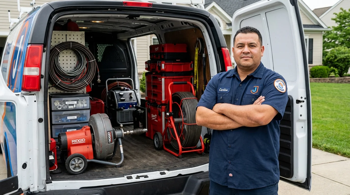 Professional drain cleaning equipment and Johns Plumbing LLC plumber in Prudenville