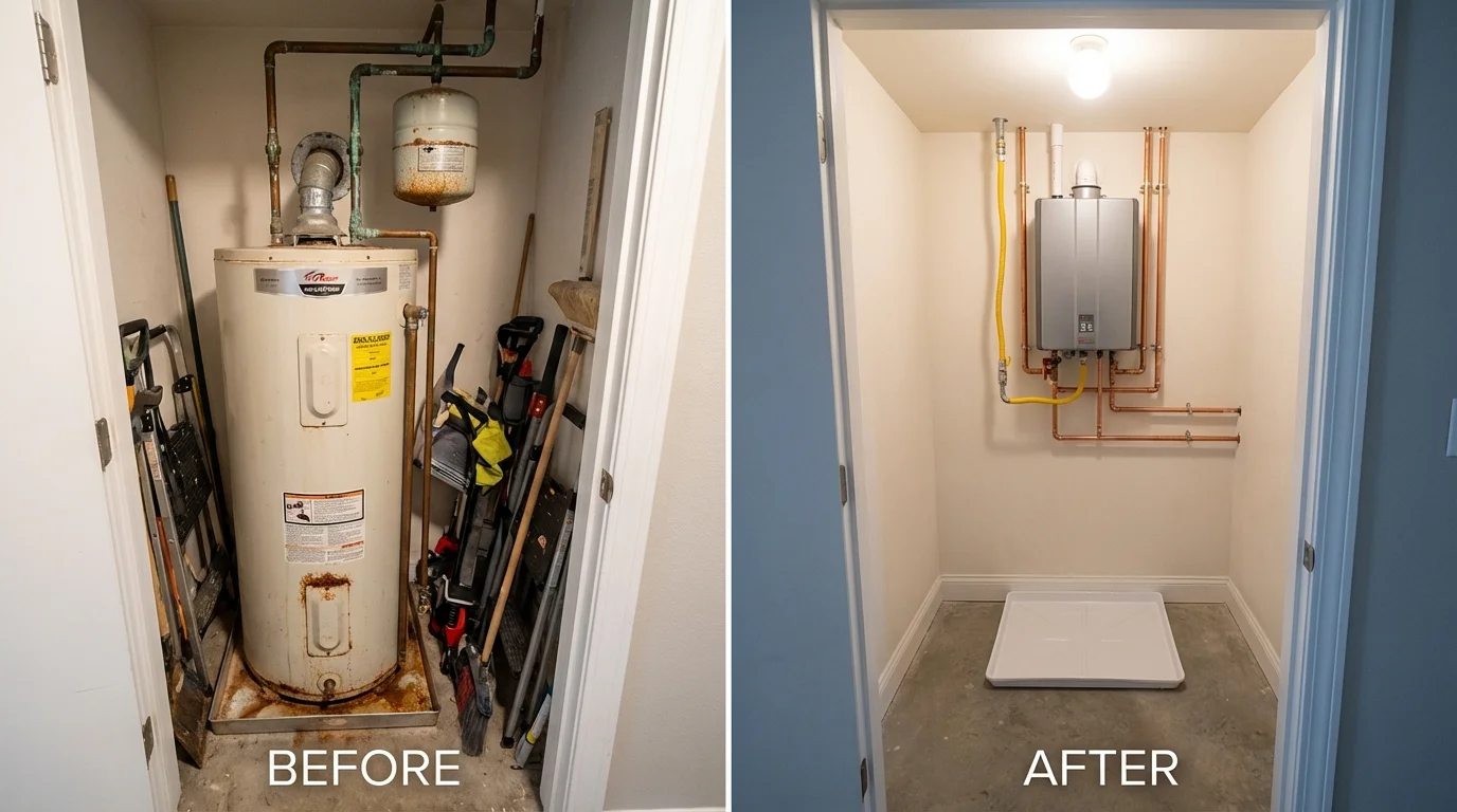 Tank water heater versus wall-mounted tankless unit comparison for Prudenville, MI homeowners